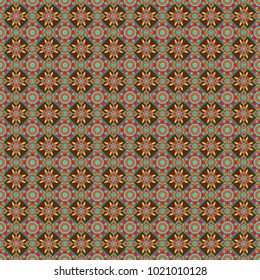 Vector mandala seamless pattern card in blue, orange and brown colors for backgrounds, invitations, birthday cards, wallpapers and etc.
