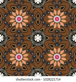 Vector mandala seamless pattern card in gray, brown and black colors for backgrounds, invitations, birthday cards, wallpapers and etc.