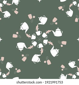 Vector Mandala Tea Set in Natural Colors seamless pattern background. Perfect for fabric, wallpaper and scrapbooking projects.