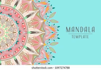 Vector Mandala Template Pattern On Light Blue Background For Card, Poster, Brochure, Flyer, Invitation Etc.
