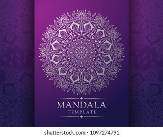 Vector Mandala template pattern on violet fancy background for card, poster, brochure, flyer, invitation etc.