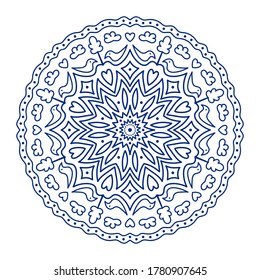 Vector Mandala with Trees and Birds. Decorative abstract object isolated on white background. Ethnic decorative pattern. For thematic decorations, prints, cards, banners, cuttings, coloring book pages