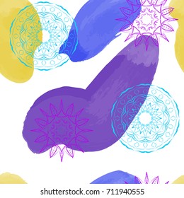 Vector mandala watercolor seamless pattern.