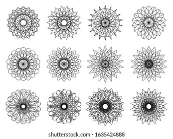 Vector mandalas black on white isolated