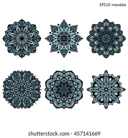 Vector mandalas. Colored mandala set. Oriental round ornament. asian design element
