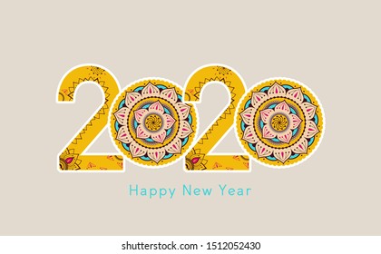 Vector mandalas style decoration, hand drawn round ornament. 2020. Happy New Year card design. Vector illustration , mandala.Fashion motif can be used to print on the phone, tattoo, for paper, textile