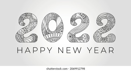Vector mandalas style decoration, hand drawn round ornament. 2022. Happy New Year card design. Vector illustration , mandala.