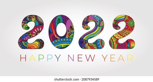 Vector mandalas style decoration, hand drawn round ornament. 2022. Happy New Year card design. Vector illustration , mandala.