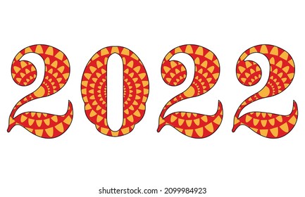Decoración de estilo vectorial mandalas, adorno redondo dibujado a mano. 2022. Feliz diseño de tarjetas de Año Nuevo. Ilustración vectorial, mandala