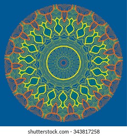 Vector mandala-style circular design element. Vivid colors