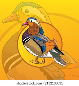 Vector Mandarin Duck Illustration Mascot Color Bird Wildlife Orange