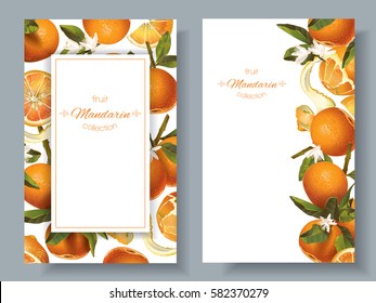 Vector mandarin vertical banners on white background. Design for sweets and pastries filled with fruit, dessert menu, natural cosmetics, health care products. With place for text