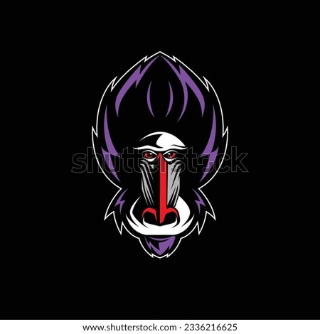 Vector mandrill baboon silhouette, Retro Logo, Vintage, Head of mandrill baboon, Minimalism, Line art of mandrill baboon, Sport Logo
