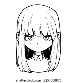 Vector manga girl portrait. Black and white manga girl with long blond hair 