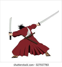 Vector manga style Samurai with swords