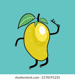 Vector of mango characters that are creatively ripe are still yellowish