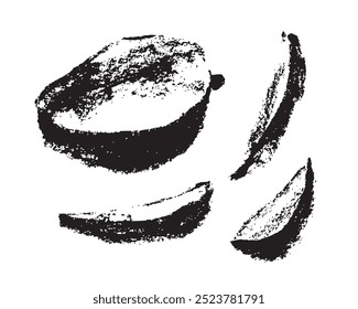 Vector mango emblem. Brazilian Mango pencil drawing. Tropical fruit symbol. Black sketch of Exotic fruit. Mangoes sign. Asian Mangos fruit illustration. Hand-drawn Carabao mango logo template.