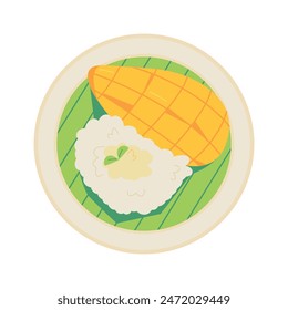 Vector Mango Pegajoso Arroz Comida Tailandesa Tradicional Ilustración De Dibujos Animados Aislado