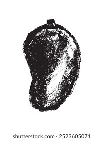Símbolo de mango Vector. Dibujo al carbón del mango brasileño. Fruta tropical roja amarillenta. Icono negro de fruta de piedra. Signo de mangos negros. Ilustración de frutas de mangos asiáticos. Logo de mango palmer dibujado a mano.
