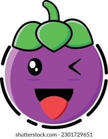 Vector mangosteen in the form of a cute emoticon.