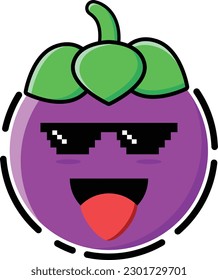 Vector mangosteen in the form of a cute emoticon.