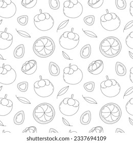 Vector mangosteen fruit doodle seamless pattern