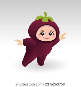 Vector Mangosteen fruit kawaii cartoon character vector funny Mangosteen fruit kawaii illustration
