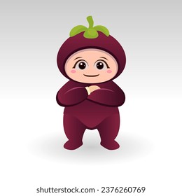 Vector Mangosteen fruit kawaii cartoon character vector funny Mangosteen fruit kawaii illustration
