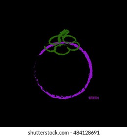 Vector of mangosteen fruit on solid black background, sketch line clipart style