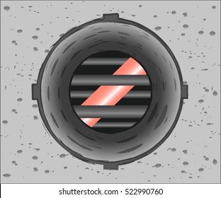 vector manhole pipes and rain drops on road isolated illustration