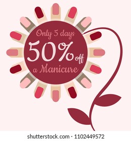 Vector manicure flower template for card, banner, poster or flyer. Flat style.