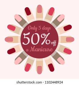 Vector manicure template for card, banner, poster of flyer. Flat style.