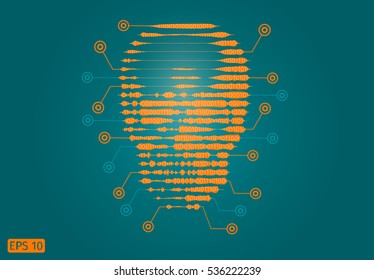 Vector. Man-machine. Chip. Digital skull. Communication. Symbol. Logo. Idea. A binary code. Matrix. High tech circuit board
