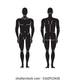 Vector mannequin man. Standing Man front and back side. Human Body Model. Vector man silhouette. Line Vector editable Male illustration isolated. Human figure fashion, fitness, medical Illustration.