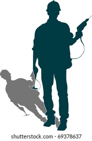 vector of man's silhouette  with work tools