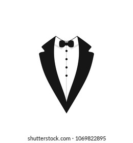 Vector Man's Tuxedo Jacket Icon, Weddind Suit with Bow Tie, Isolated Illustrations.