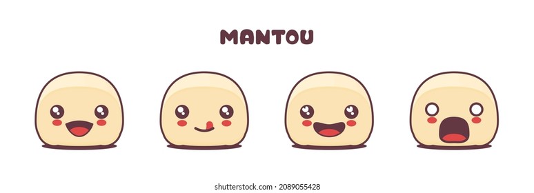vector mantou buns mascot cartoon, with different facial expressions. suitable for icons, logos, prints, stickers, etc.