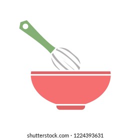 Vector Manual Mixer. Flat Illustration Of Cooking Equipment Kitchen Tool Isolated On White Background. Hand Mixer In Bowl  Sign Symbol. Kitchen Icon