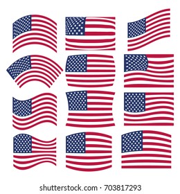 Vector - Many American USA flags waving in different styles for banner or icon use.