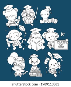 a vector of many animal mascot graduating 