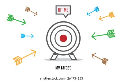 Vector : Many arrow rush to dart board, Business concept, Hit the target group.