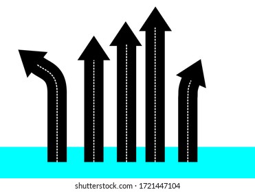 vector many black road with black arrow . transport or business concept forward or turn left turn right