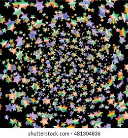 Vector with many colorful creative stars. Unusual digital illustration with gradient night stars.