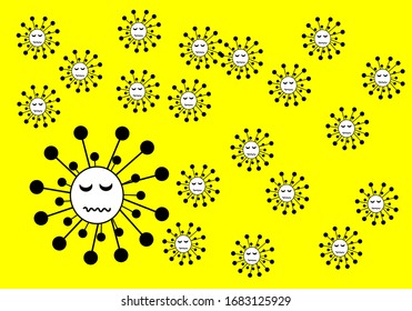 vector many dead  little virus and big one on yellow background  