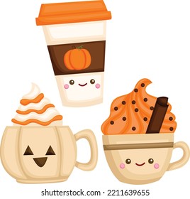 a vector of many drinks with pumpkin flavors
