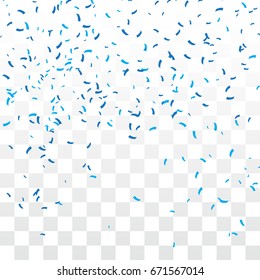 Vector Many Falling Blue Tiny Confetti On Transparent Background. Vector