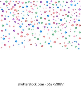 Vector. Many Falling Colorful Tiny Confetti On White Background. Multi Colored