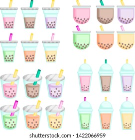 a vector of many flavors of bubble teas