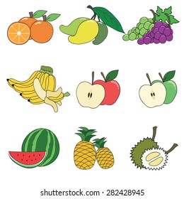 Vector many fruits heightened icon in the background.