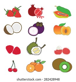Vector many fruits heightened icon in the background.